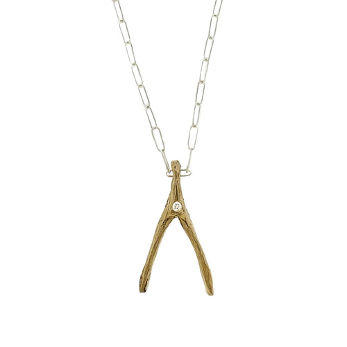 Petite Gold Wishbone with Diamond
