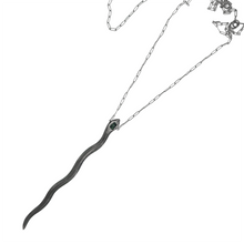 Load image into Gallery viewer, Oxidized Silver Serpent Pendant with Teal Green Baguette
